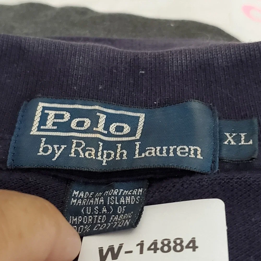 VINTAGE Polo Ralph Lauren Men Polo XL Navy Embroidered Logo Short Sleeve READ